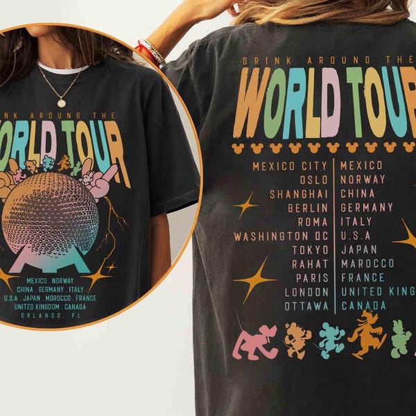 Camiseta de Mickey y sus amigos del Epcot World Tour, Camiseta "Drink Around the World" de Epcot, Viaje en grupo a Disney, Camiseta de Epcot Disney World, Viaje familiar a Disneyland