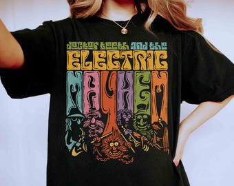 Camiseta com pôster do filme "Doutor Dentes e a Loucura Elétrica" dos Muppets da Disney, camiseta do programa dos Muppets da Disney, presente para férias em família no Magic Kingdom e na Disneylândia.