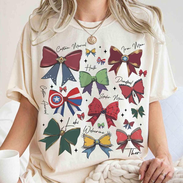 Super Heroes Inspired Coquette Bow Shirt, Super Heroes Coquette Shirt, Marvel Super Hero Coquette Tee, Disney Marvel Family Matching Shirt