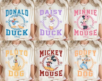 Customize All Disney Characters Checkered Shirt, Retro Mickey & Friends Shirt, Disneyland Family Vacation 2026 Tee, WDW Matching Shirt