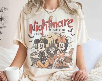 Vintage Nightmare On Main Street T-shirt, Mickey Minnie Skeleton Halloween Shirts, Disney Halloween Couple 2026 Shirts, Mickeys Not So Scary