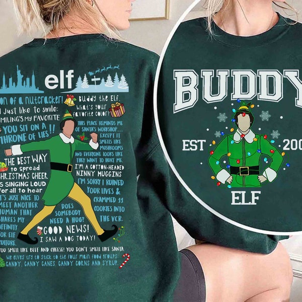 Buddy l'elfe portrait citations vintage lumière de Noël T-shirt, t-shirt Xmas film classique des années 90, cadeau de voyage assorti en famille vacances Disneyland