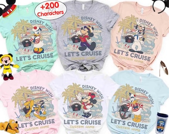 Camiseta de crucero de Disney personalizable con todos los personajes, camiseta de viaje familiar en crucero de Mickey y sus amigos, Let's Cruise, Disney Wish Dream Magic Wonder Fantasy