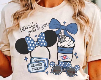 Disney Coquette Bow Literally Just A Girl Cruise Line T-shirt, Minnie Mouse Girl Cruise Trip, Let's Cruise, Disney Wish Dream Magic Wonder
