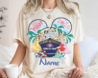 Personalisierte Disney Princess Cruise Trip T-Shirt, Disney Wunsch Wunder Fantasy Magie Wunsch, Disney Familie Kreuzfahrt Passendes T-Shirt, Mädchen Kreuzfahrt Reise