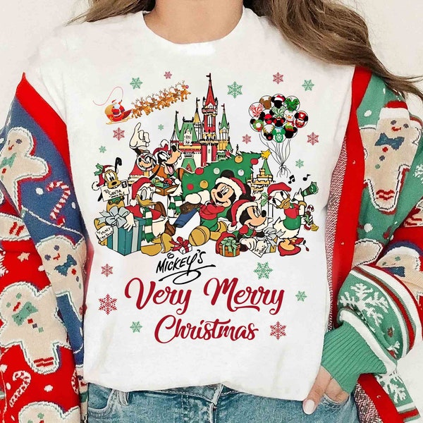Mickey's Very Merry Christmas Party Family Matching T-Shirt, Disney Santa Mickey And Minnie Xmas Tee, Disneyland Vacation Holiday Gift