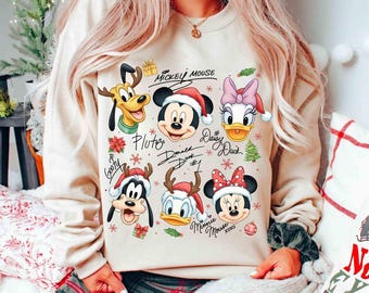 Koszulka Disney Retro Mickey i Przyjaciele z lampkami świątecznymi, Koszulka z podpisem Myszki Miki i Przyjaciele, Koszulka z wesołym świątecznym przyjęciem Myszki Miki 2026