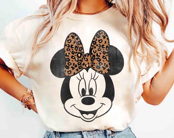 Vintage Disney Minnie Mouse Leopard Bow Portrait Shirt, Mickey and Friends Matching Tee, Disneyland Family Vacation Holiday 2026 Trip