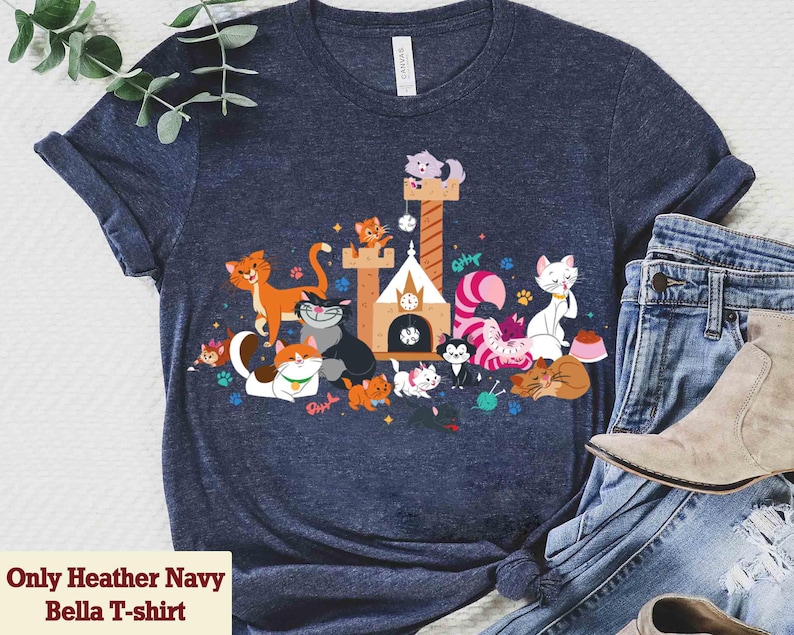 Disney Cats-karaktärsgrupp Kattunge vänner T-shirt, Marie Toulouse Berlioz Figaro Cheshire T-shirt, Magic Kingdom Disneyland familjepresent bild 1