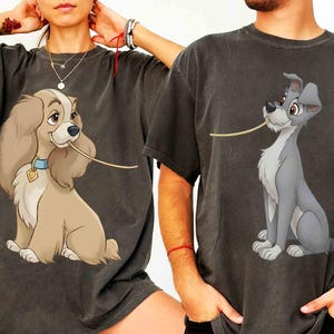 Comfort color Disney Lady And The Tramp Spaghetti Couple Shirt, Disney Valentine’s Day 2026 Matching Tee, Disneyland Couple Trip Outfits