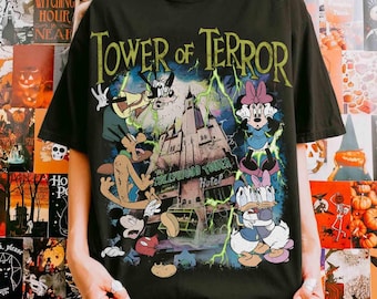 Camiseta retro vintage de Disney: Torre del Terror, Mickey y sus amigos: La Dimensión Desconocida, atracciones de Disney, estudios de Hollywood y viaje a WDW.