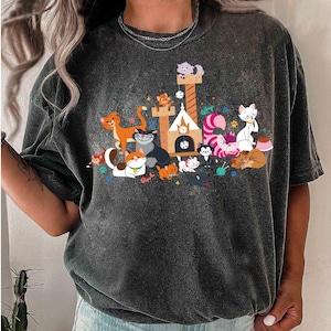 Disney Cats-karaktärsgrupp Kattunge vänner T-shirt, Marie Toulouse Berlioz Figaro Cheshire T-shirt, Magic Kingdom Disneyland familjepresent bild 3