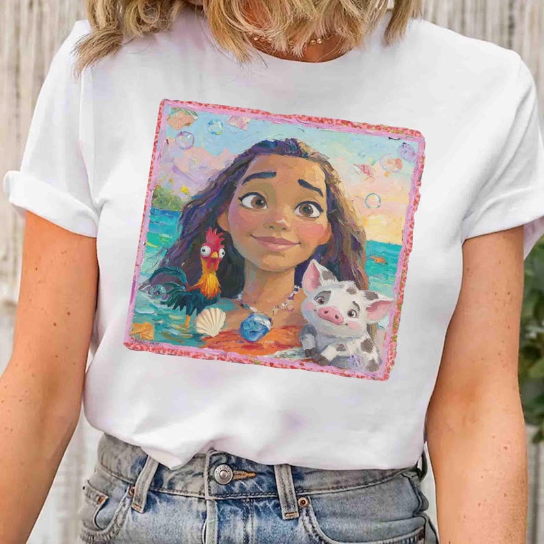 Camiseta retro de acuarela de Moana Hei Hei Pua de Disney, camiseta de la princesa tropical Moana, camiseta a juego para el viaje familiar a Disneyland, camiseta de regalo de cumpleaños de Moana imagen 7