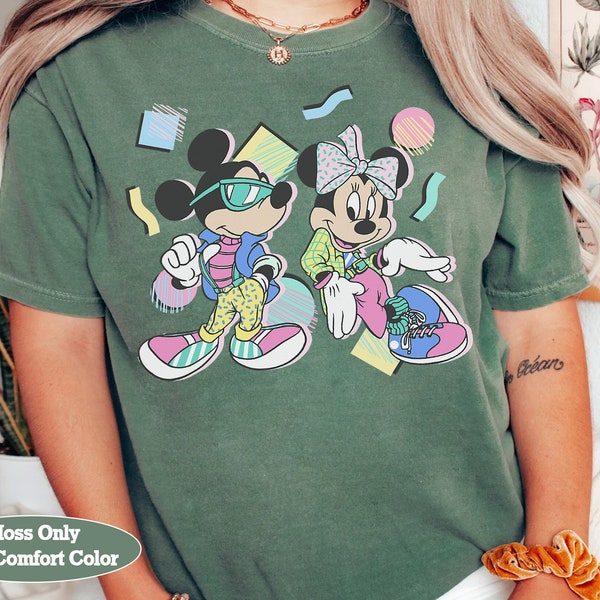 Disney Mickey And Friends Mickey & Minnie 80's Style Shirt, WDW Magic Kingdom Unisex Comfort Colors® Tshirt Birthday Family Gift Tee