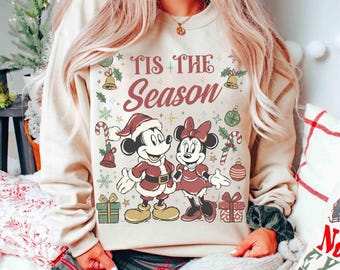 Camiseta navideña "Tis the Season" de Mickey y Minnie, camiseta "Muy Feliz Navidad 2026" de Disney Mickey, regalos navideños para niñas.