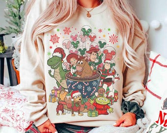 Toy Story Group Mickey Balloon Tea Cup Christmas Costume T-shirt, Disney Buzz Woody Rex Alien Xmas Coffee Tee, Mickey Very Merry Party Gift