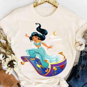 Disney Princess Jasmine Flying Carpets Portrait Retro Shirt, Aladdin And Jasmine Matching Tee, Magic Kingdom Family Vacation 2025 Trip