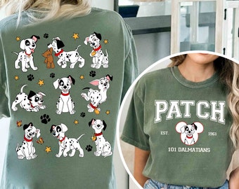 Two-Side Cute Disney Patch Emotions T-shirt, Disney 101 Dalmatians Dog Lover Tee, Magic Kingdom Disneyland Vacation Family 2024 Trip