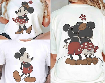 Camiseta retro de Mickey y Minnie con pose clásica para parejas, camiseta a juego con el amor de Disney Mouse, camiseta de luna de miel en Disneyland, viaje a Disneyland 2026