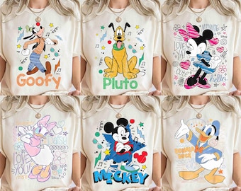 Disney Micky und Freunde Skizze T-Shirt, Donald Doofy Pluto Minnie Daisy T-Shirt, Magic Kingdom Disneyland Familie 2026 Urlaubsgeschenke