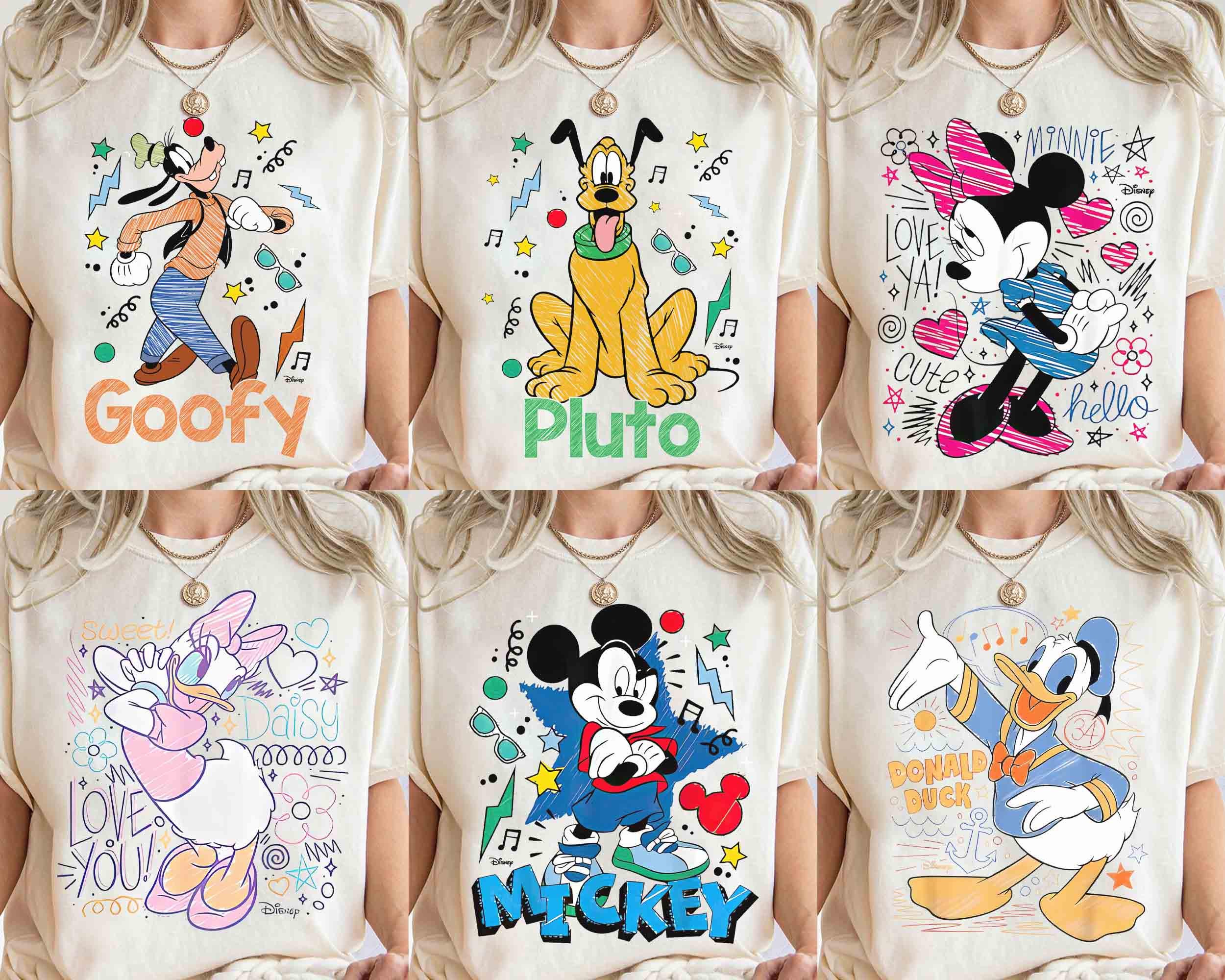 ディズニー ミッキー＆フレンズ スケッチTシャツ、ドナルド グーフィー 