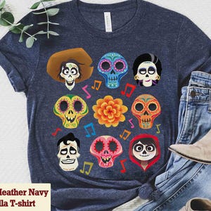 Disney Coco Dia de Muertos Mexican Halloween shirt T-shirt, Coco Grid Sugar Skulls Matching Tee, Disneyland Halloween Party 2025 Trip Shirt