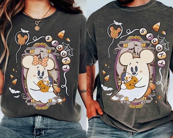 Comfort Colors Mickey Minnie Halloween Matching Couple T-Shirt, Mickey Mouse Ghost Shirt, Coquette Mickey Ghost Shirts, Spooky Season Trip