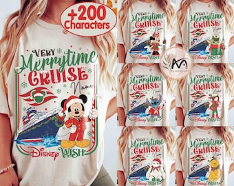 Camiseta personalizada de Disney Cruise Line con todos los personajes, camiseta navideña de Mickey y sus amigos, crucero navideño familiar