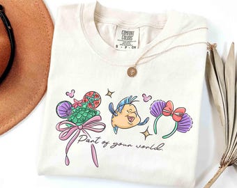 Koszulka z akwarelową Coquette Disney Mała Syrenka, koszulka z Ariel Księżniczka i Flounder, koszulka z Part of Your World, dziewczęca estetyczna wycieczka dla dziewczyn