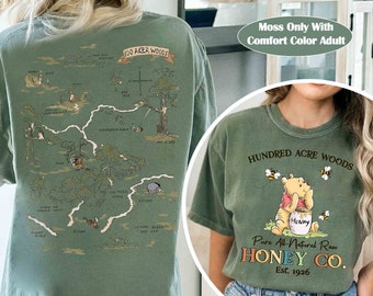 Two-sided Winnie the Pooh Honey Co. Hundred Acre Woods Map Shirt, Vintage Pooh bear and Friends Tee, WDW Disneyland Family 2024 Trip