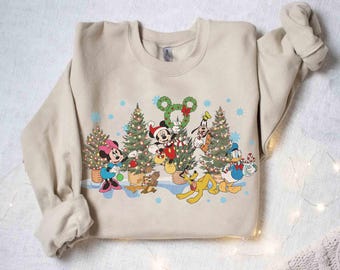 Disney Mickey & Friends Christmas Tree Lights Sweatshirt, Mickey's Very Merry Xmas Party 2026, Disneyland Xmas Family Holiday Matching Trip