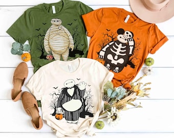Camisetas de Halloween do Esqueleto Baymax da Disney Big Hero 6, Camiseta da Múmia Baymax, Camiseta do Jack Skellington da Baymax, Viagem em família da Temporada Assustadora da Disneylândia