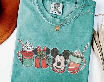 Comfort Color Mickey Mouse Coffee Tea Christmas Shirt, Disney Latte Drink Cup Epcot Xmas Tee, Disneyland Family Holiday 2026 Trip Gift