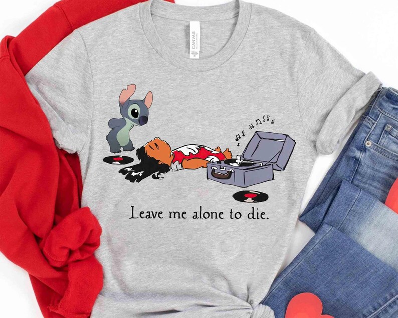 Funny Lilo and Stitch Leave Me Alone Grey Vintage T-shirt, Disney Lilo & Stitch Aloha Ohana Tee, Disneyland Family Vacation 2026 Trip image 4