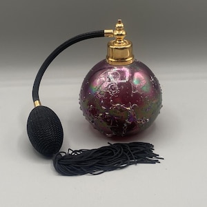IRice I W Rice Co Iridescent Carnival Glass Perfume Bottle Atomizer UV Glow