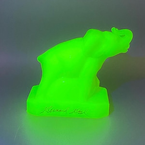Signed Bernard Boyd Green Vaseline Cream Zack the Elephant Uranium Glass UV Glow