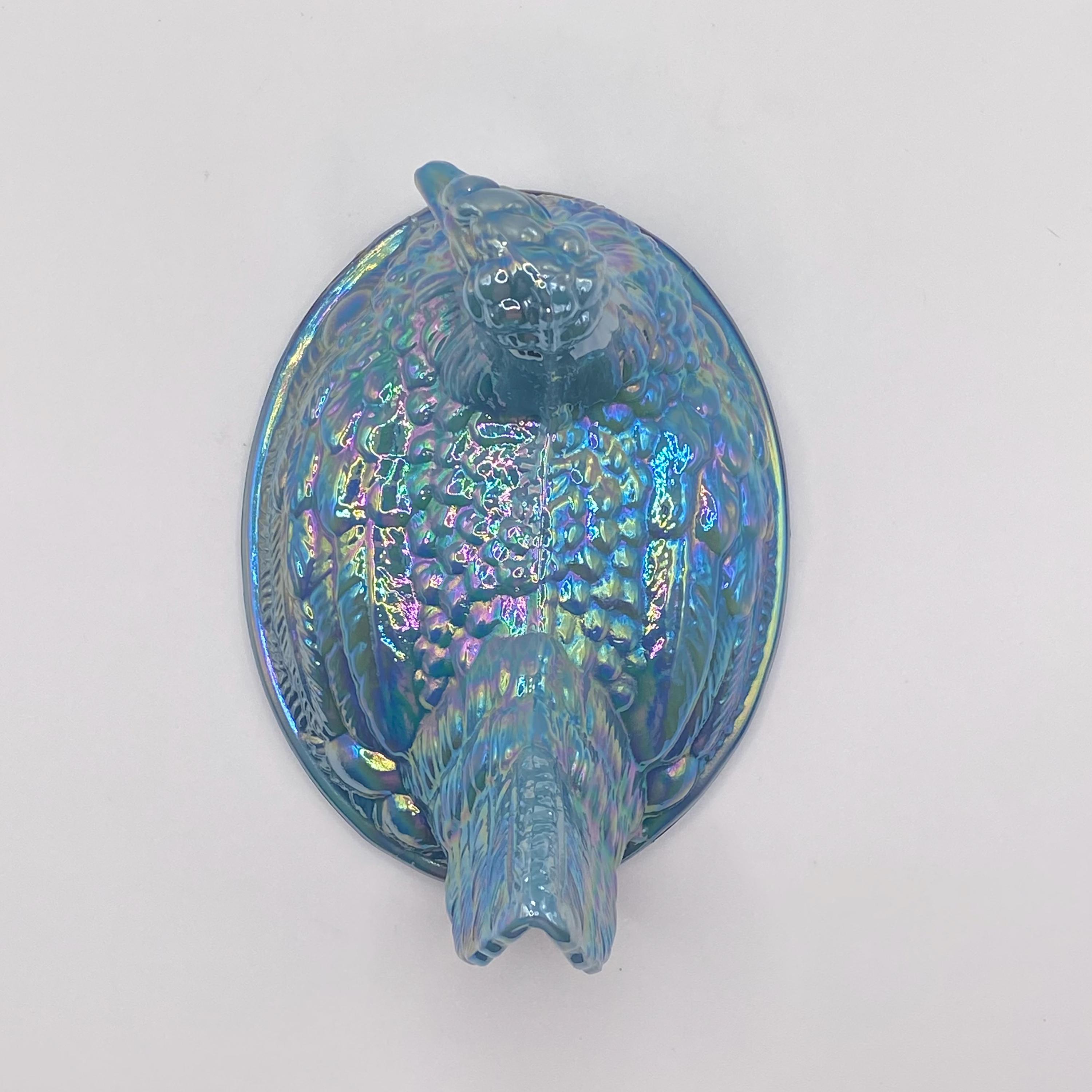 NEW Mosser Georgia Blue Iridescent Carnival Glass Chicken Hen on NEW Mosser Georgia Blue Iridescent Carnival Glass Chicken Hen on