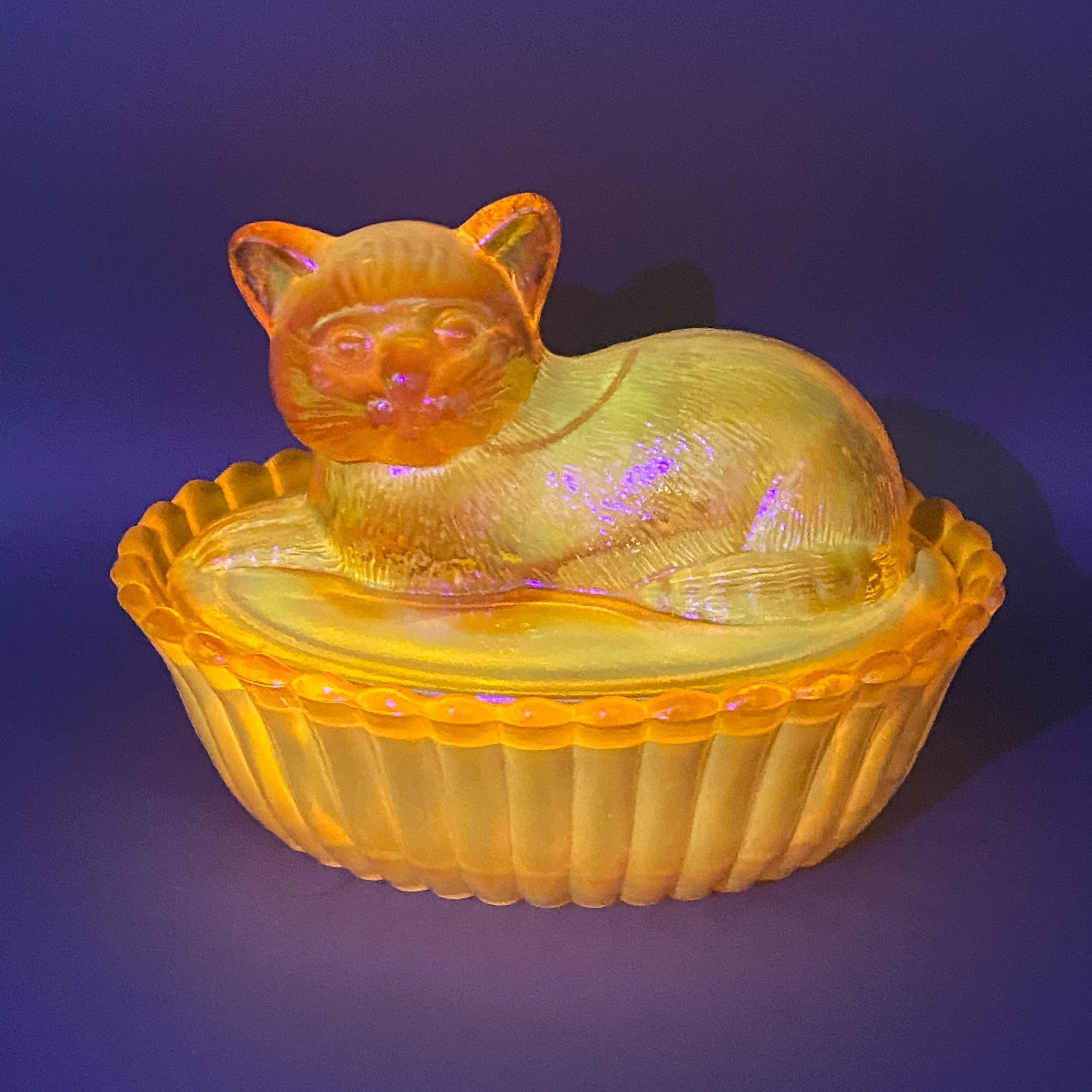 Vintage Cat on Nest Glass Dish - Etsy