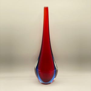 Vintage Murano Flavio Poli Sommerso Art Glass Red & Blue Teardrop Vase Uranium UV Glow