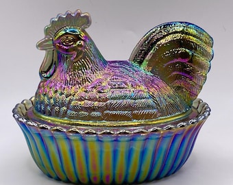 NEW Rosso Westmoreland Emerald Green Carnival Glass Chicken Hen on