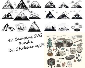 42 Camping Svg | Mountain and Camp Lifestyle Bundle - Hand Drawn Campfire SVG, Camper SVG, and More! | Commercial use included