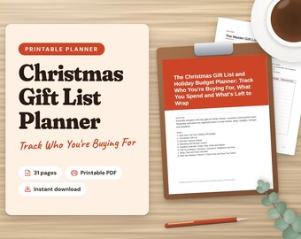 Christmas Gift List and Holiday Budget Planner Printable PDF