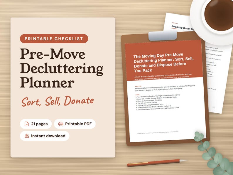 Downsizing Move Planner Bundle: Downsizing Workbook, Pre-Move Decluttering Planner, Storage Unit Planner: Pre-Move Decluttering Planner