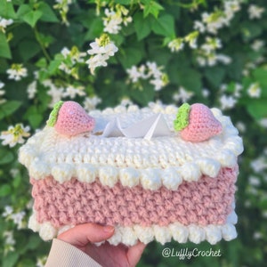 Crochet Strawberry Cake Tissue Box Cover Pattern, Crochet Tissue Box Cover Pattern, PDF, Digital Download