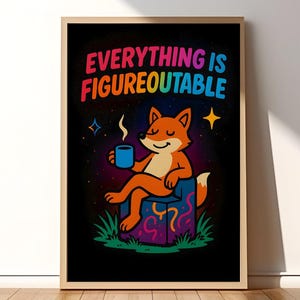 Everything Is Figureoutable Fox Print Motivational Animal Quote Wall Art, Digital Download, Positive Mindset Poster for Home or Office Decor
