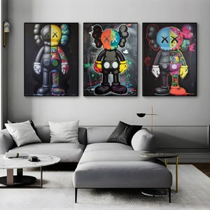 Kaws Painting Replica Print Set of 3 | Hypebeast Pop Art Wall Decor | Figure Posters Collection Piece