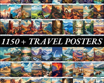 City Poster Bundle for Gallery Wall Decor - Retro Travel Prints and Vintage World City Wall Art Set
