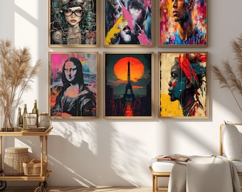 Graffiti Music & Portrait Wall Art Set of 8 Street Style Guitar, Violin - Quotes