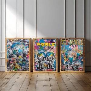 Kaws Painting Replica Poster | Hypebeast Wall Art | 3 Piece Pop Art Figure Print Graffiti Style digital download