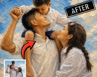 Custom Impasto Painting from Photo, Merge Separate Photos, Family Memorial or Wedding Portrait, Personalized Digital Gift